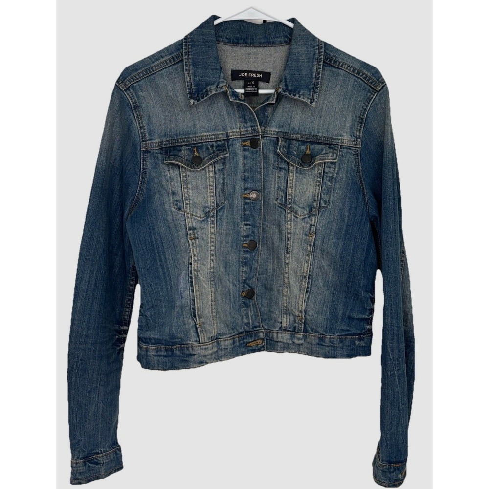 Joe Fresh Womens Denim Jacket Medium Wash Blue Trucker Jean Coat Size Large